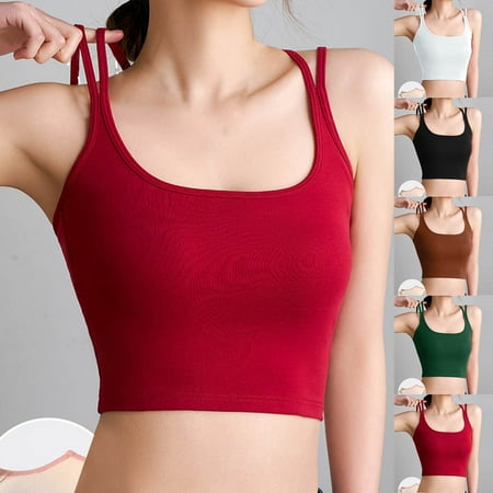 Miluxas Women s Strappy Stretch Sports Bra Yoga Tank Top Clearance Fitness Bra Workout Camisole Crop Tops for Teen Girl White XL(XL)