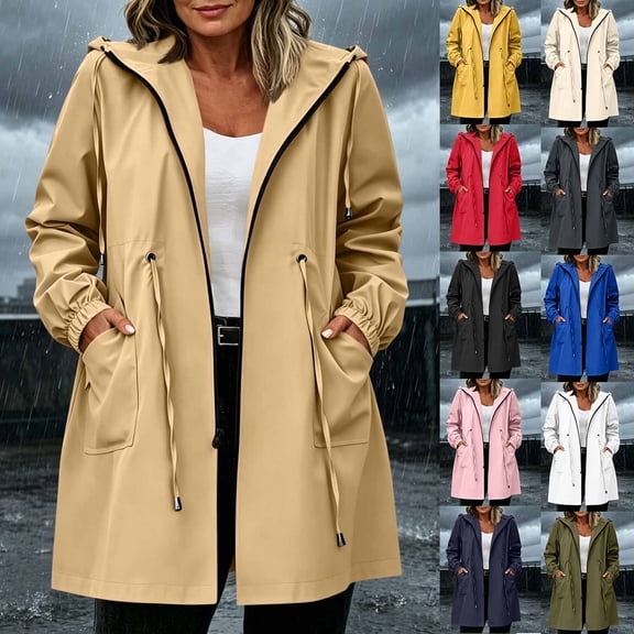 Sheghy Womens Rain Jacket Women Long Sherpa Jacket Zip Up Daily Trench Jacket with Pockets