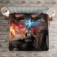 thumbnail image 4 of Ambesonne Dragon Quilted Bedspread Set 3 Pcs, Vikings Boat Stormy Sea, Queen Size, Multicolor, 4 of 4