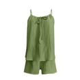 thumbnail image 6 of Levmjia Dressy Two Piece Sets For Women Solid Color Imitation Cotton And Linen Suspender Summer Sleeveless Top and Shorts Set Casual Outfit For Daily Wear Home, 6 of 7