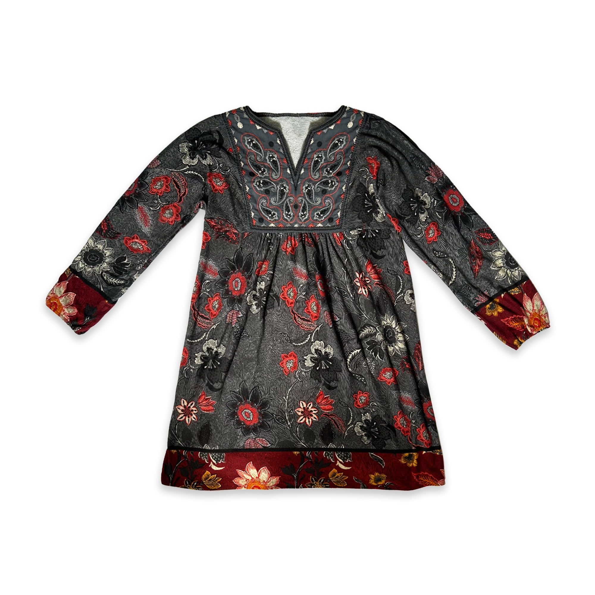 White Mark Women's Long Sleeve Floral Embroidered Sweater Dress
