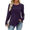 thumbnail image 7 of SYMOID Womens Purple Waffle Knit Top - Relaxed Fit Long Sleeve Crew Neck with Chest Pocket - Casual for Spring & Fall,Size S, 7 of 7