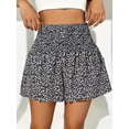 thumbnail image 5 of Boho Floral High Waist Drawstring Skorts for Women - Summer Ruffle Flowy Skirts Black L, 5 of 7