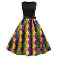 thumbnail image 3 of Mardi Gras Outfits Women'S Long Sleeved Crewneck Carnival Print Party Casual Swing Dress Gold S, 3 of 3