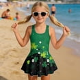 thumbnail image 3 of Uourmeti Girls' Sleeveless Skirted One Piece Swimsuit - Clover & Musical Note Print, Quick Dry Stretch Swim Dress for Beach & Pool, 3-13 Years, 3 of 8