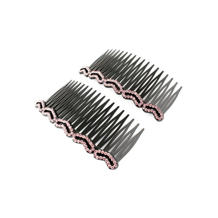 Women Heart Shap Rhinestone Hair Comb Clip Slide Hairclip Royal Blue 2pcs