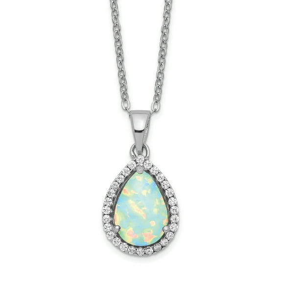 Primal Silver Sterling Silver Rhodium-plated Polished Simulated Opal and Cubic Zirconia Necklace