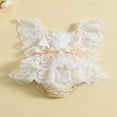 thumbnail image 3 of Newborn Baby Girl Rompers Dress Floral Lace Ruffles Flying Sleeves Bodysuits, 3 of 9