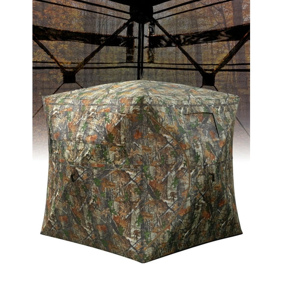 Hunting Blind See Through with Carrying Bag, 2-3 Person PopUp Ground Blinds 270 Degree, 210D Portable Resilient Hunting Tent for Deer & Turkey Hunting (Camouflage)