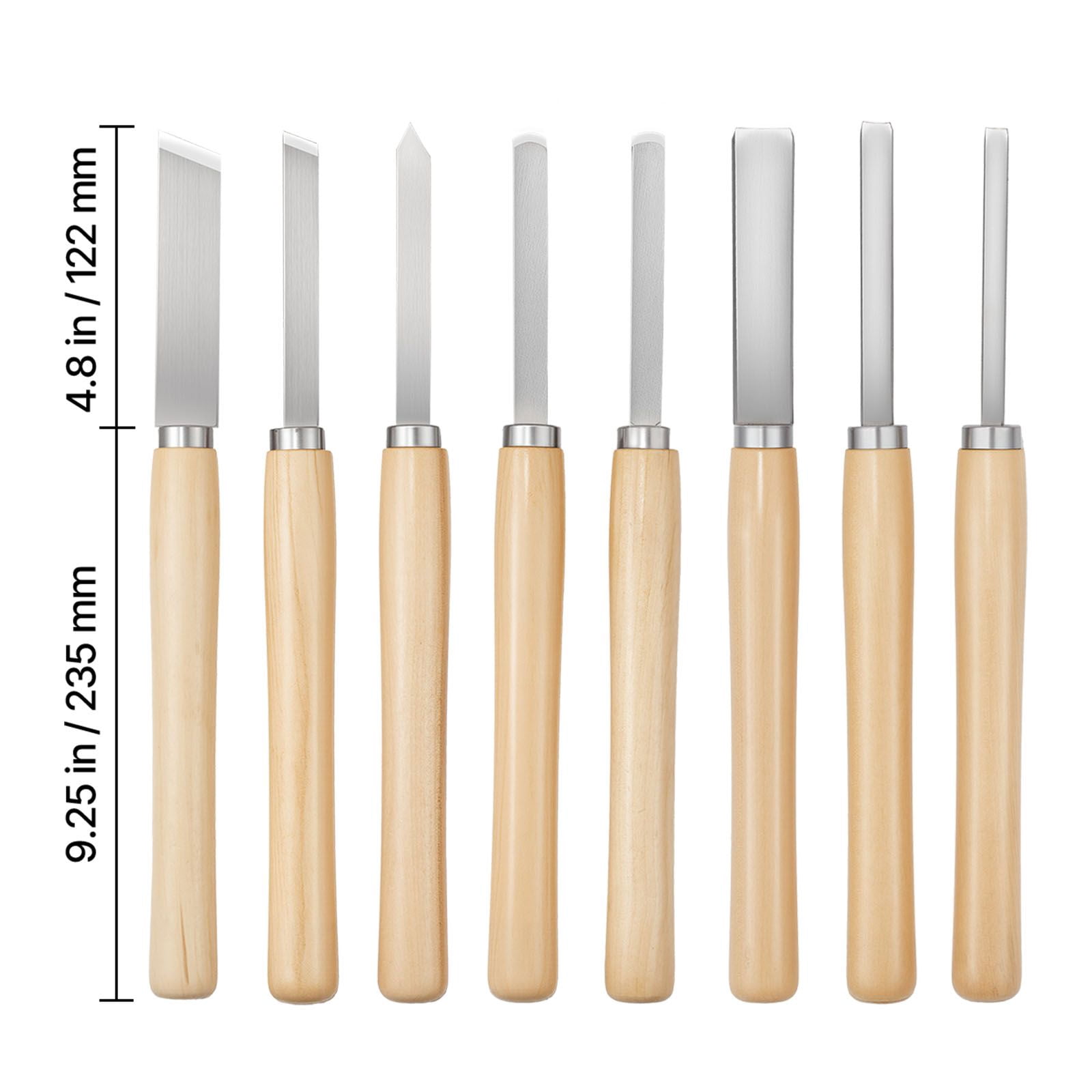 Wood Lathe Chisel Set 8-Piece Carbon Steel Blades 2 Skew Spear Parting Round Nose Gouge Tools with Oxford Bag for Woodworking Beginners