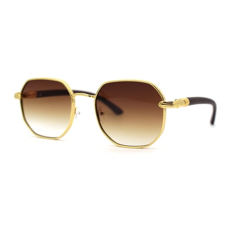 90s Retro OG Rapper Luxury Victorian Deco Rectangle Sunglassses Gold Brown