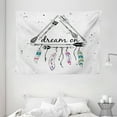 thumbnail image 1 of Indie Tapestry, Boho Style Tribal Ethnic Arrows Triangle Shape Dream On Hand Writing Feathers, Wall Hanging for Bedroom Living Room Dorm Decor, 80W X 60L Inches, Black White Pink, by Ambesonne, 1 of 2