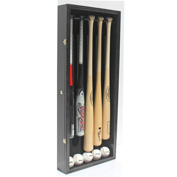 Pro Uv 5 Baseball Bat Display Case Holder Rack Wall Cabinet Horizontal Vertical Mount B55 Black Finish Com - Baseball Bat Wall Mount Horizontal
