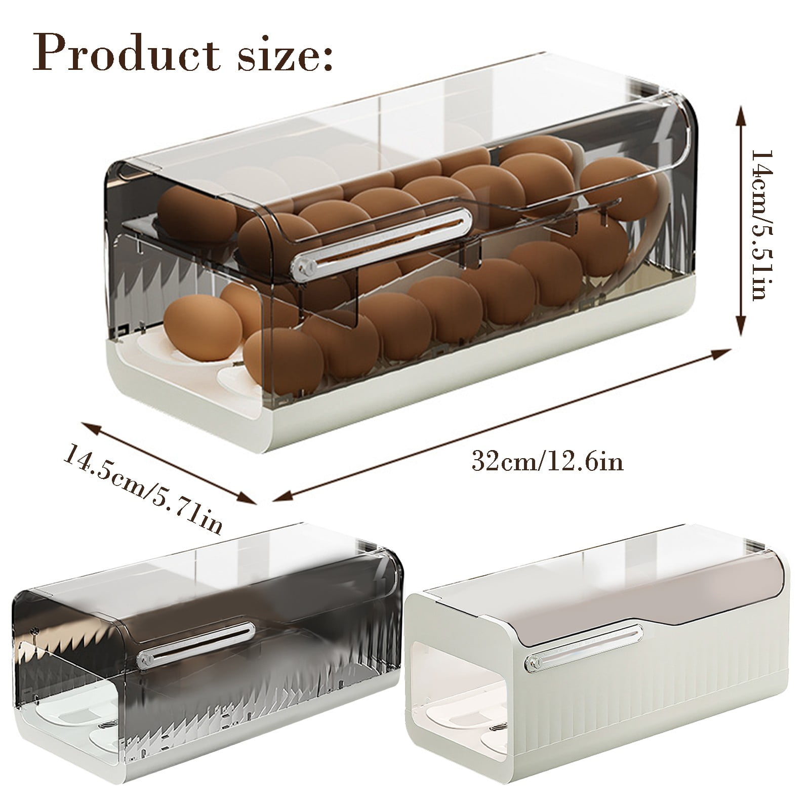 Auto Rolling Egg Dispenser, Space Saving Egg Organizer with Lid for Refrigerator, Automatic Scrolling Eggs Rack Holder Stackable Container for Fridge, Freshness Keeping, 1Pc(White,12.6x5.7x5.5")