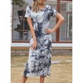 thumbnail image 3 of Vestido de camisa de mujer con estampado de teñido anudado, manga corta, abertura lateral, call Irfora Vestido de mujer, 3 of 7