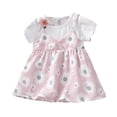 thumbnail image 1 of Baby Girls Summer Casual Short Sleeve Fake 2 Piece Floral Dress Kids Toddler Halter Princess Sundress, 1 of 2
