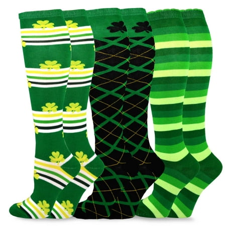 TeeHee St. Patricks Day Cotton Knee High Socks for Women 3-Pack (Irish)
