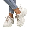 thumbnail image 3 of NOKIO Women's Fashion Sport Breathable Mesh Platform Sneakers Casual Running Walking Shoes Breathable Mesh Leather Patch Lace Up Thick Sole Sports Shoes, 3 of 5
