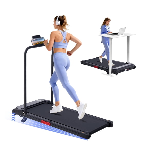 HevGlrm Walking Pad Treadmills with Incline and Handles, Portable Under Desk Treadmills for Home Office, Compact Electric Treadmill with Handle Bar,3.0HP, 350lbs
