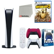 Sony Playstation 5 Digital Version (Sony PS5 Digital) with Cosmic Red Extra Controller, Media Remote, Borderlands 3 Ultimate Edition, Accessory Starter Kit and Microfiber Cleaning Cloth Bundle