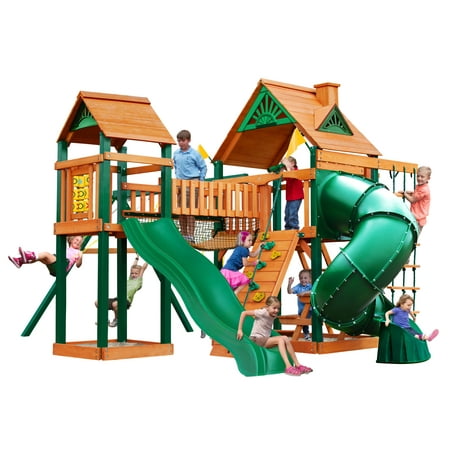 Gorilla Playsets Catalina Wooden Swing Set with Wiki Wave slide, 5 Feet Tube Slide