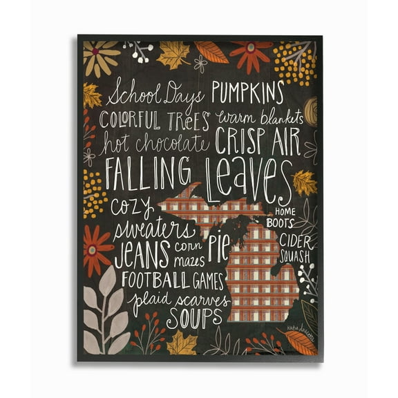 The Stupell Home Decor Collection Michigan Fall Typography Oversized Framed Giclee Texturized Art, 16 x 1.5 x 20