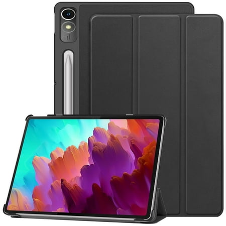 Doemoil Cover for Lenovo Tab P12 12.7 inch 2023 Tablet Case TB370FU with Pen Holder, Slim Folio Case Protective Hard Shell Lightweight Stand Smart Cover for 12.7 inch Lenovo Tab P12 2023 - Black