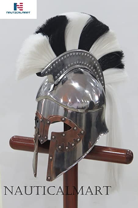 Medieval Corinthian Helmet With Black Plume Armor SCA Roman Greek War Costume 