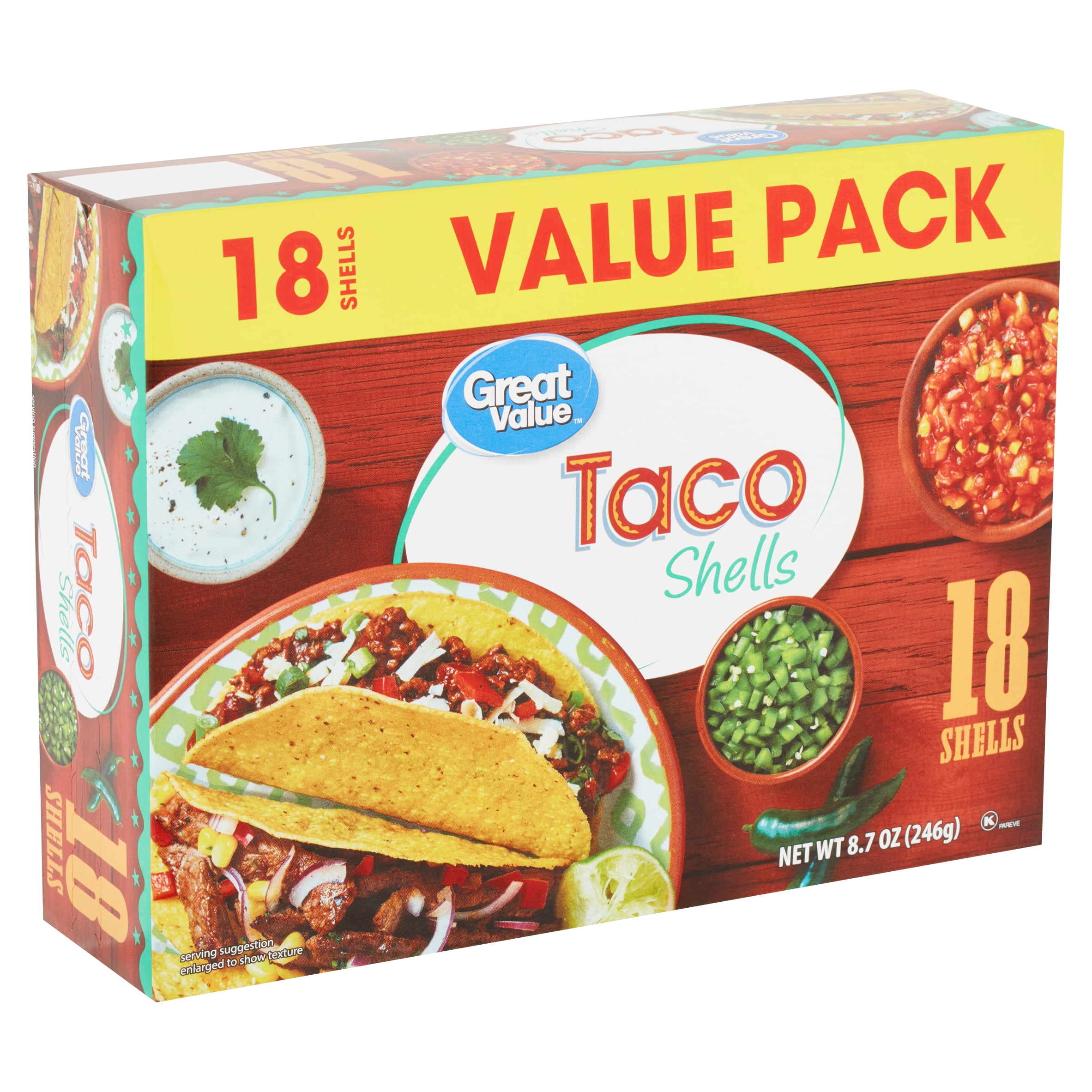 Great Value Taco Shells, Value Pack, 18 Count