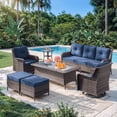 thumbnail image 3 of Gotland 7-Piece Patio Furniture Set, Outdoor Thick Wicker Sectional Sofas with 2 Swivel Chairs, High Back Sectional Sofa Couch, Outdoor Conversation Set for Backyard, Porch, Deck, Navy Blue, 3 of 9