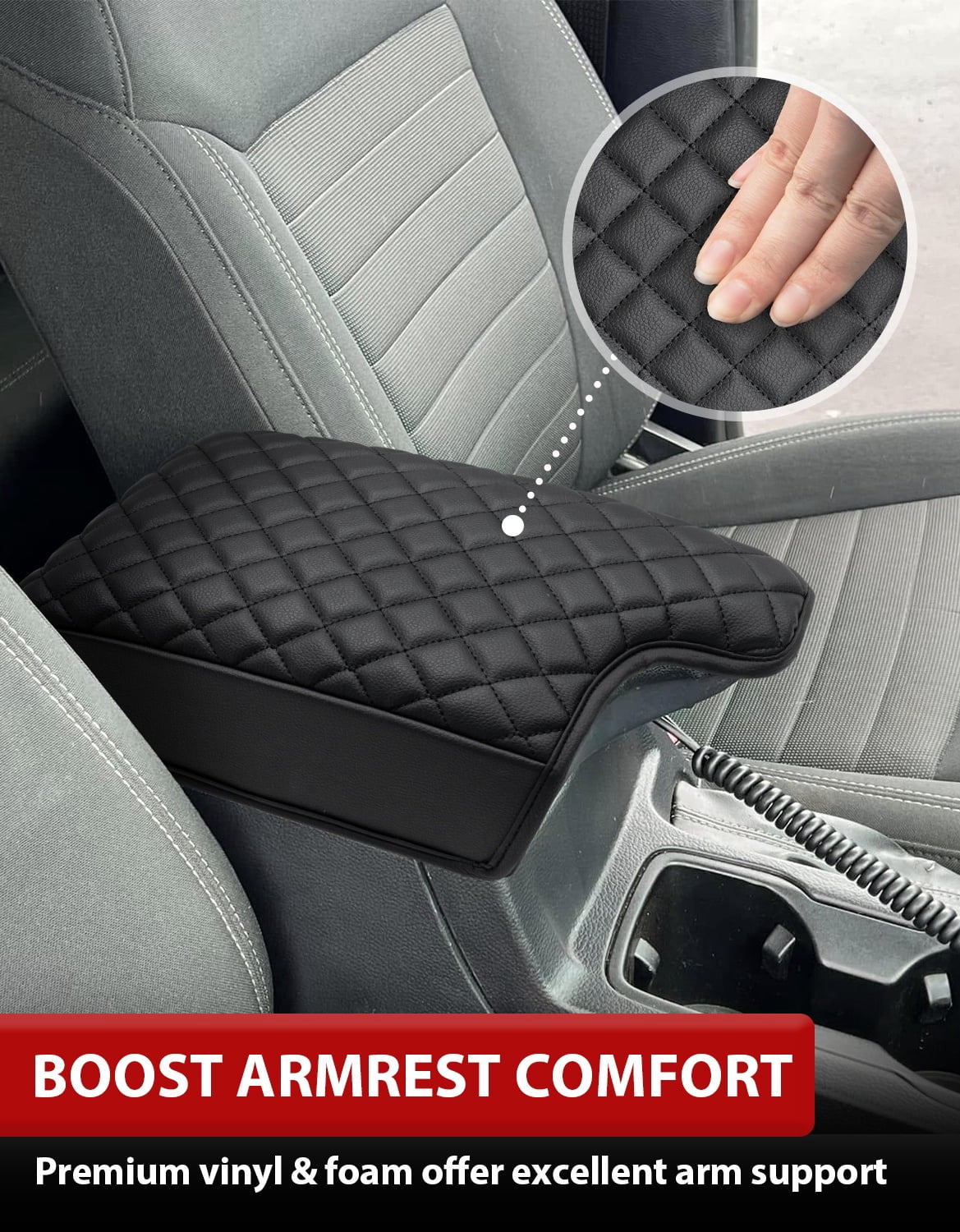 KBH Center Console Cover for 2019-2023 Ford Ranger Accessories, Black Leather Armrest Cover for Vehicle, Anti-Scratch Middle Console Lid Cushion Pad