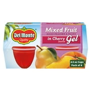Del Monte Mixed Fruit in Cherry Flavored Gel Fruit Cup Snacks, 4.5 oz Cup (Pack of 4)