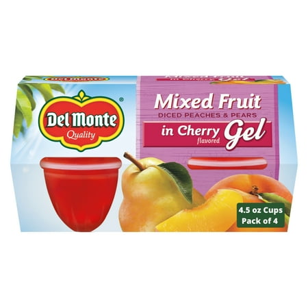Del Monte Mixed Fruit in Cherry Flavored Gel Fruit Cup Snacks, 4.5 oz Cup (Pack of 4)