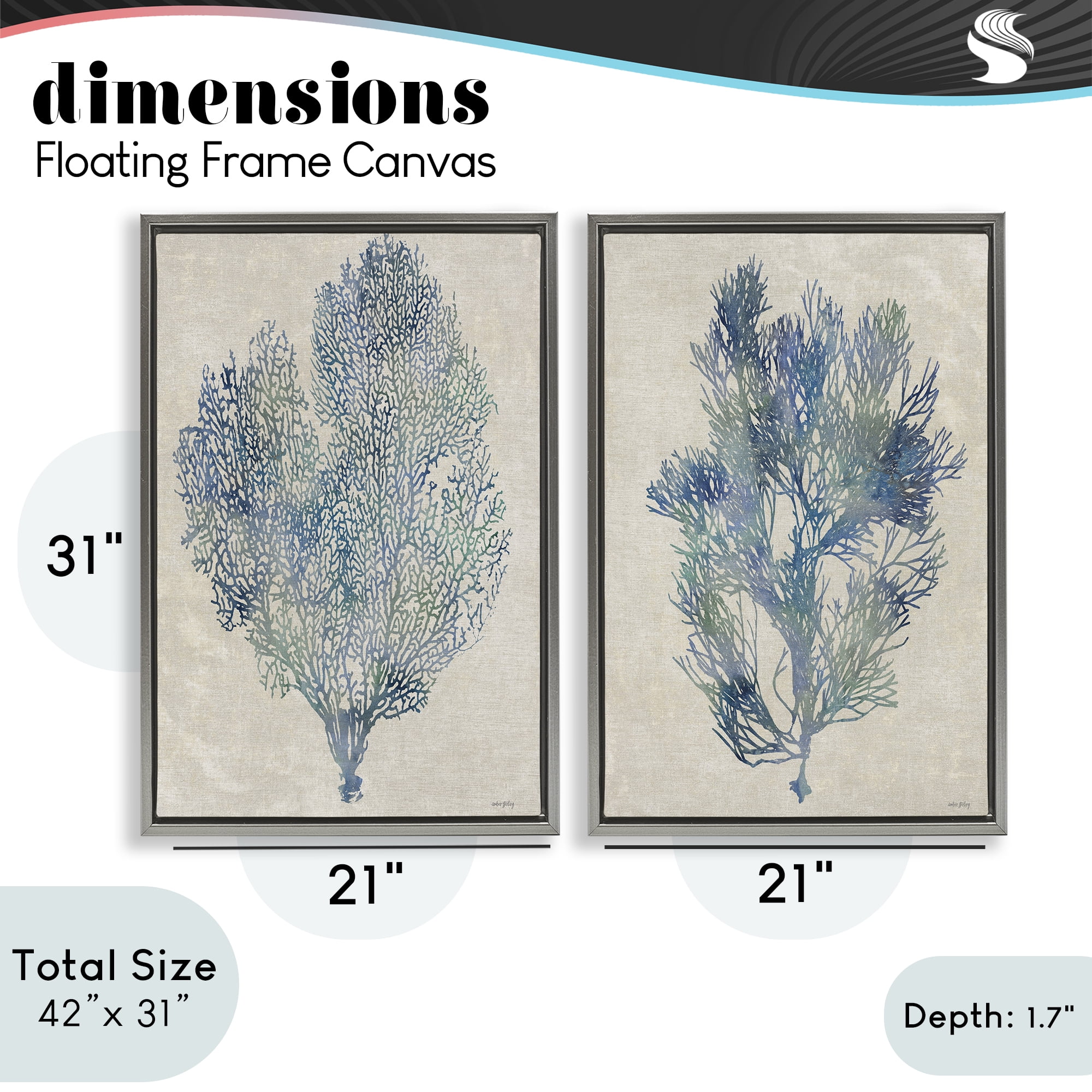 Stupell Industries Fan Coral Study in Blues 2 Piece Gray Framed Floater Canvas Set, design by Amber Sterling