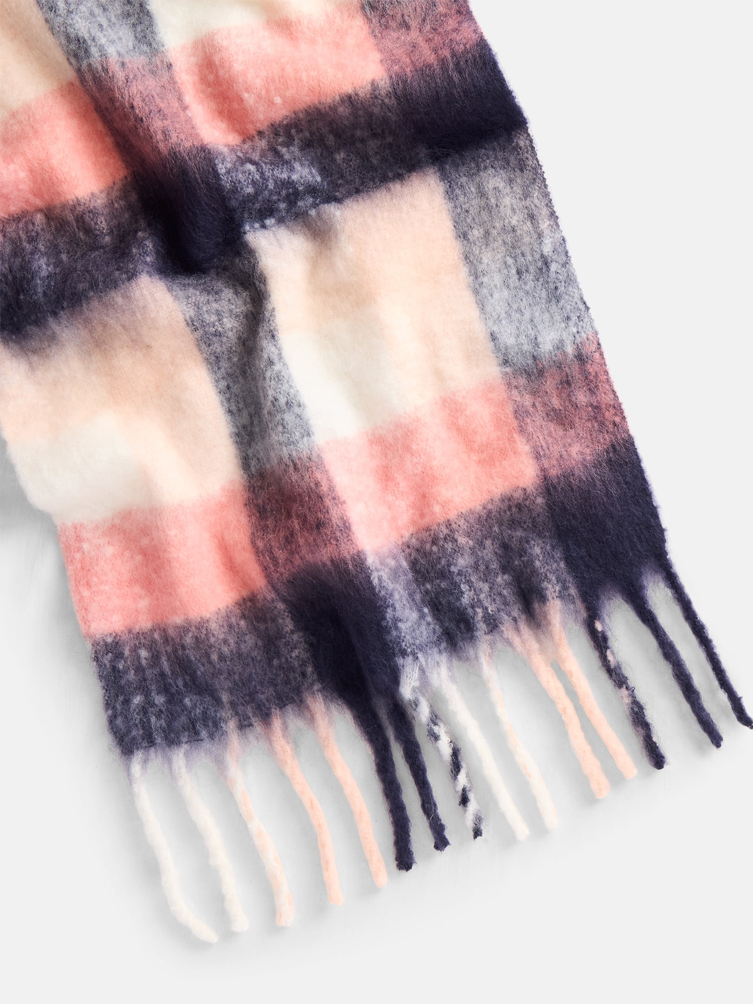 Scenario Women's Square Plaid Scarf with Fringe Trim