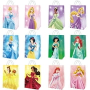 12 PCS Party Favor Candy Bags for Disney Princess Cartoon Themed Birthday Supplies Decor Kraft Paper Gift Bag.