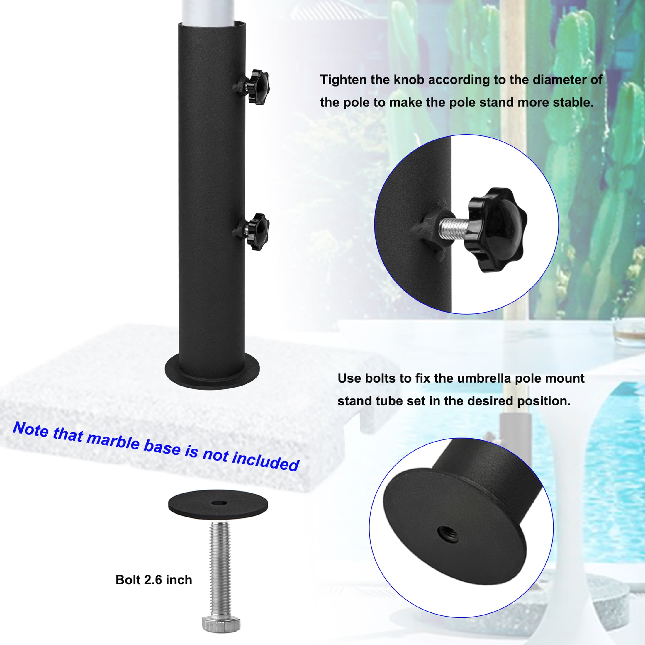 VANROUG Granite Umbrella Stand Tube Outdoor Heavy Duty Marble Flag Pole Stake Holder, Table Umbrella Tube Bracket, Umbrella Base Tube Replacement, DIY Umbrella Tube Mount