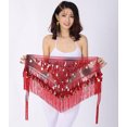 thumbnail image 3 of Belly Dance Hip Scarf with Tassels Sequins Triangle Coins Wrap Skirt Music Festival Clothing,Red, 3 of 3