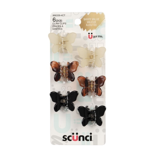 Scunci 6pk Butterfly Claw Clips