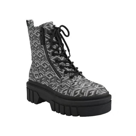 

GUESS Womens Black Printed Zipper Lug Sole Ferina Round Toe Lace-Up Combat Boots 11 M