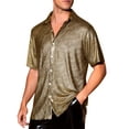 thumbnail image 4 of INSPIRE CHIC Men's Short Sleeve Button Disco Party Shining Metallic Shirts M Black Golden, 4 of 6