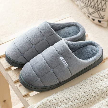 

PhoneSoap Mens Slippers For Men Slip On Warm Shoes Soft Plush House Slippers Flip Flop Grey