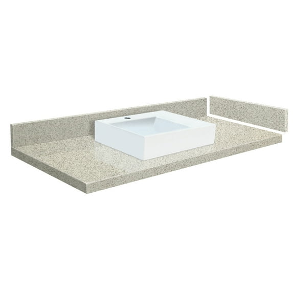 Transolid VT58.5x22-1RV-4S-A-W-1 58.5 in. D Quartz Vessel Vanity Top with Single Hole and Rectangular Vessel Sink, Portage Pass