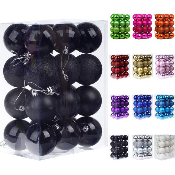 Emopeak 24Pcs Christmas Balls Ornaments for Xmas Christmas Tree - 4 Style Shatterproof Christmas Tree Decorations Hanging Ball for Holiday Wedding Party Decoration (Black, 2.4""/6.2CM)