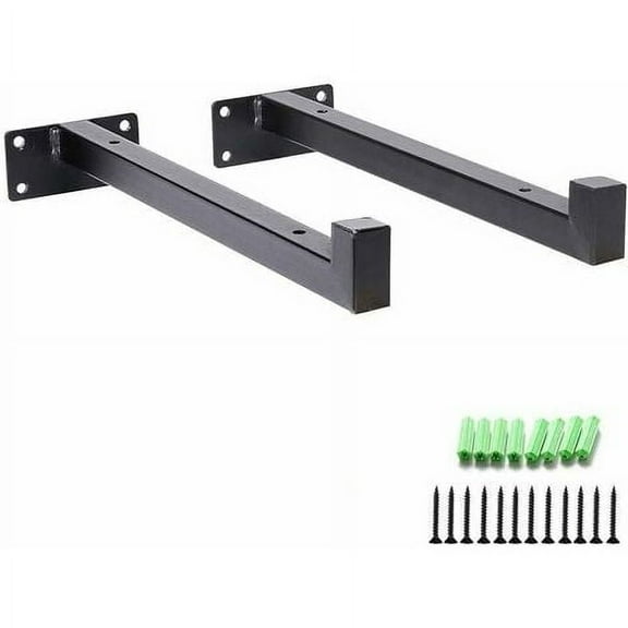 Depato -Heavy Duty Industrial Shelf Bracket-8" Flange Floating Metal Shelf Bracket, Retro Wall Shelf Material Bracket (Pack of 2, Black)