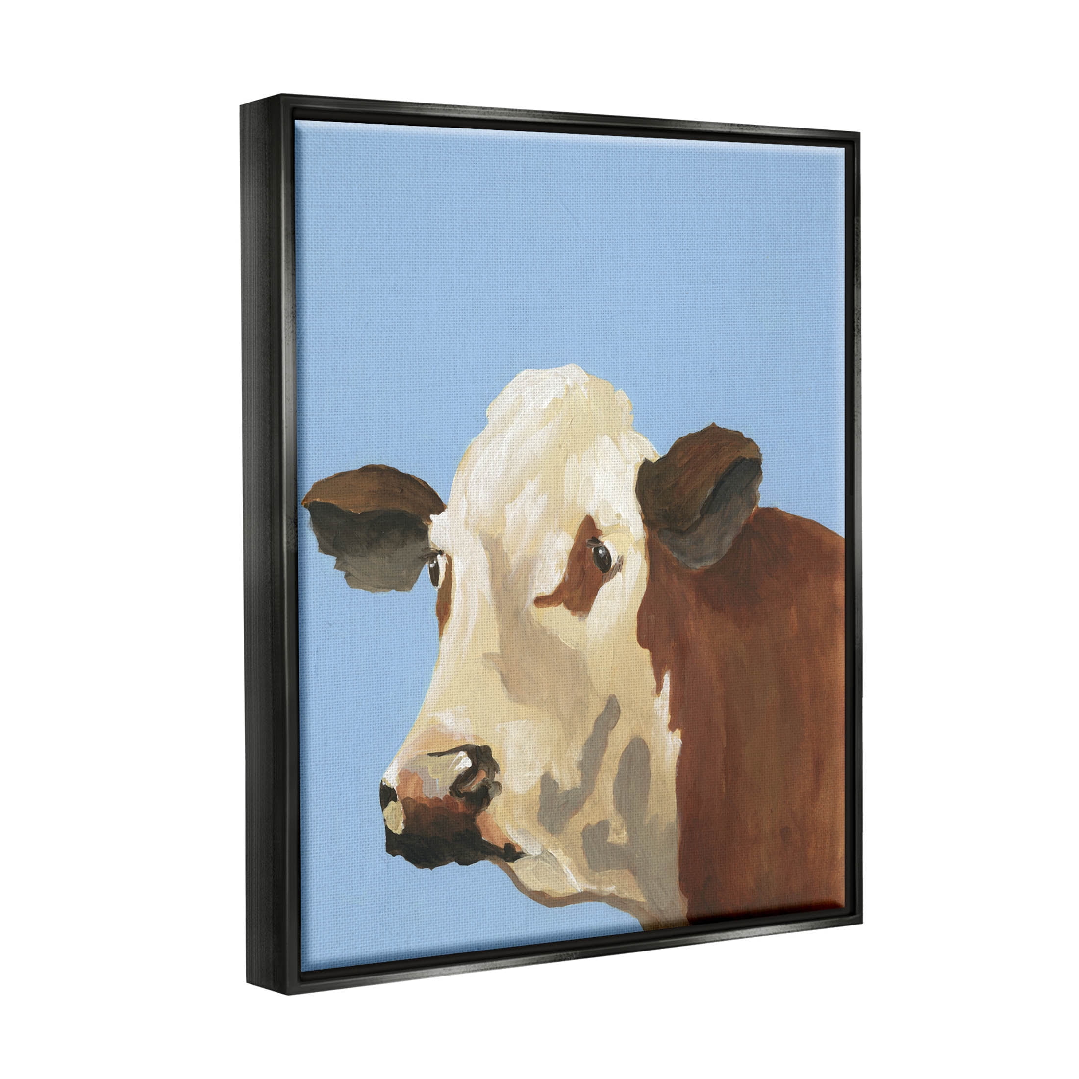 Stupell Industries Blue Farm Cow Portrait Graphic Art Jet Black Floating Framed Canvas Print Wall Art, Design by Regina Moore