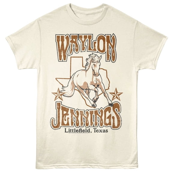 Waylon Jennings Littlefield Texas Men's T Shirt (Ivory, AdultS)