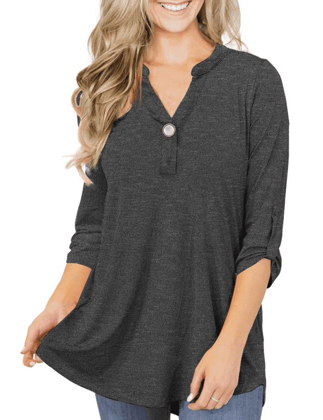 LIENRIDY Women's Plus Size Tunic Tops 3/4 Roll Sleeves Blouses V Neck Henley Shirts M-4X 