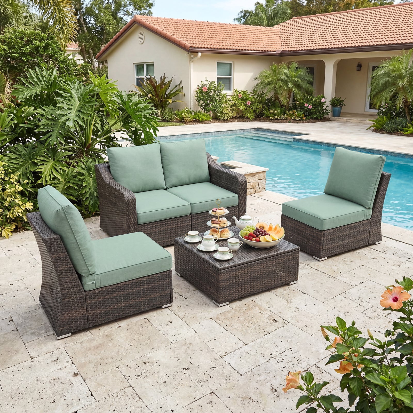 Aoodor 22 x 24 Inch Outdoor Seat Cushion Set of 2, Water-Resistant & Fade Resistant Deep Seat and Back Cushion with Removable Cover for Patio Furniture Chair, Sofa and Couch, Forest Green