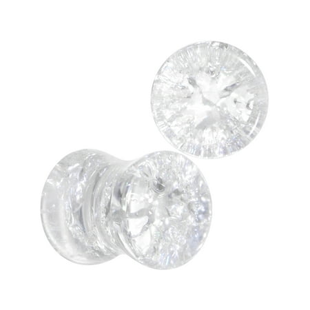 Clear Double Flare Body Candy 2 Gauge 2Pc Clear Glass Shattered Pattern Saddle Plug Double Flare Ear Plug Gauges Set of 2 6mm ()